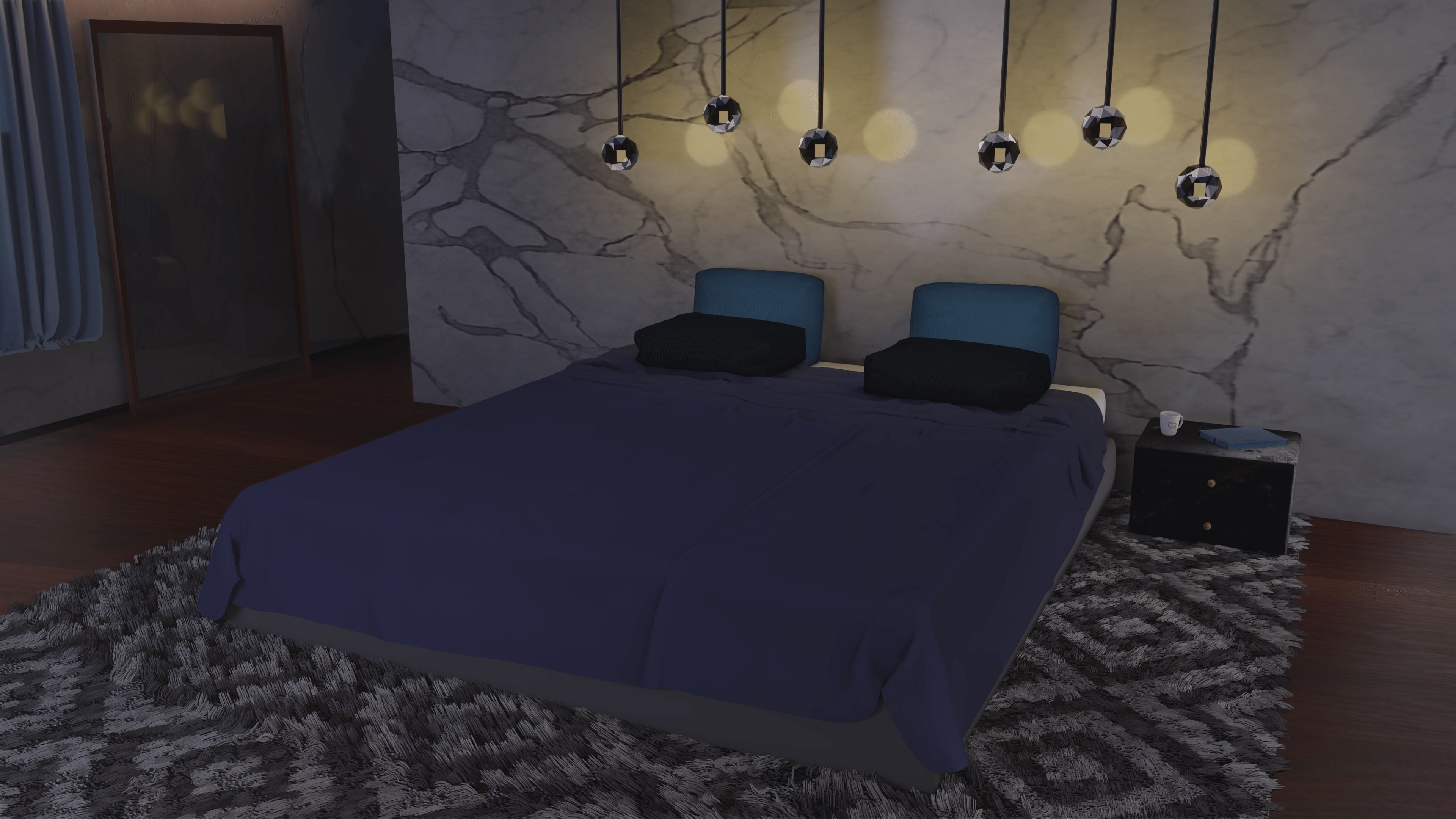Bedroom with marble walls Low-poly 3D model_3