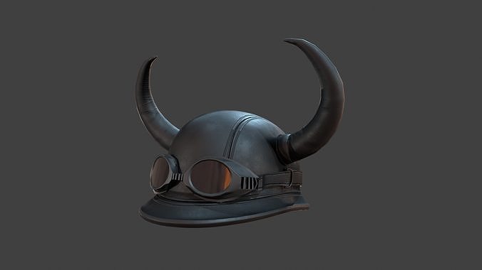 Leather biker helmet with horns Low-poly 3D model