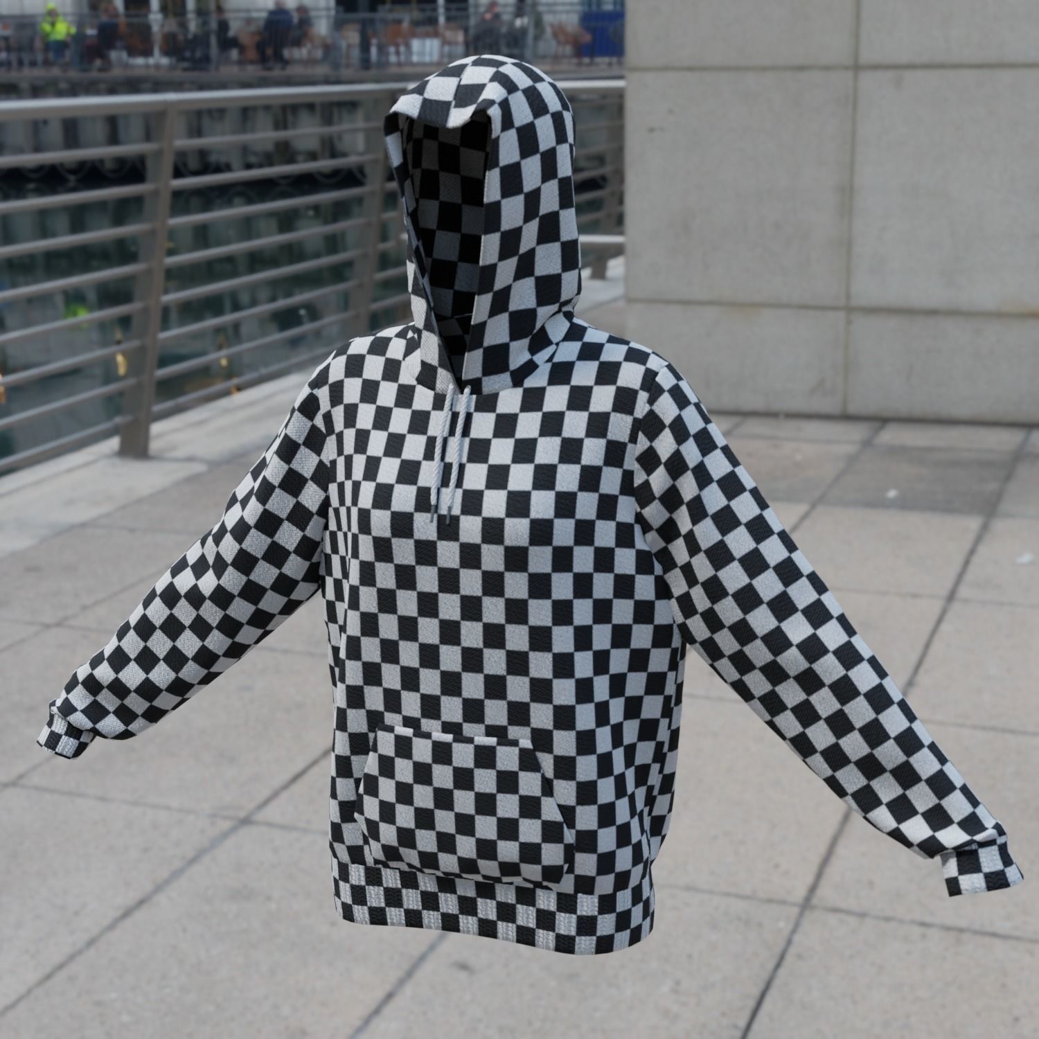 Replaceable print hoodie sweatshirt - female Low-poly 3D model_9