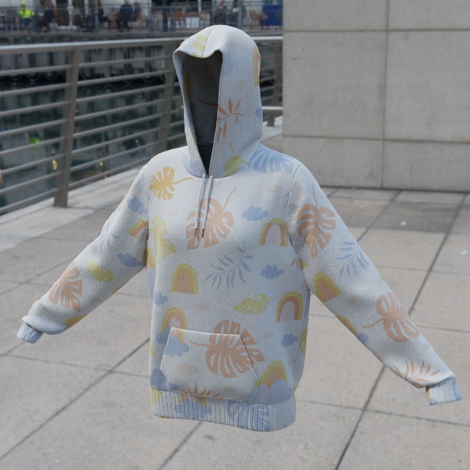Replaceable print hoodie sweatshirt - female Low-poly 3D model_7
