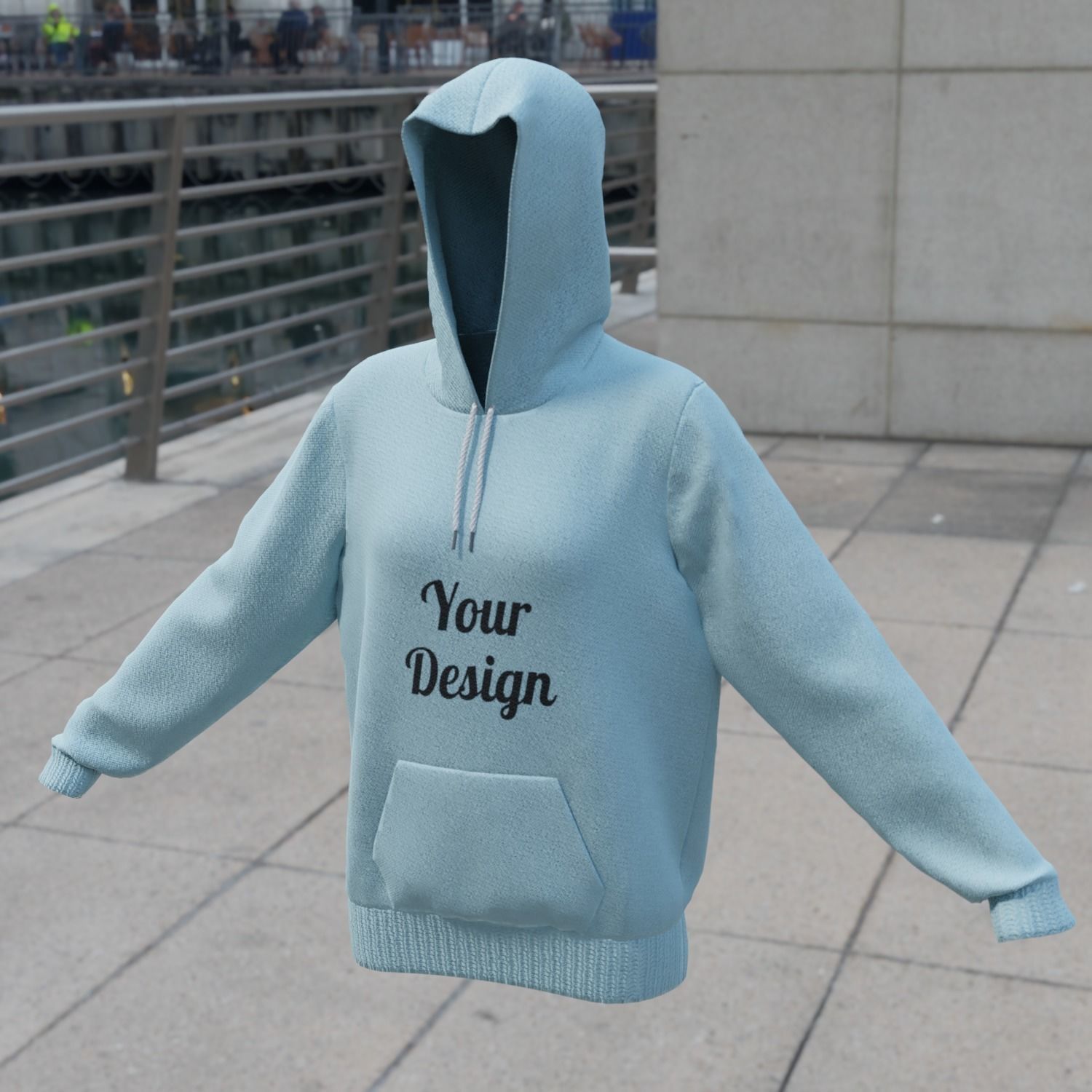 Replaceable print hoodie sweatshirt - female Low-poly 3D model_2