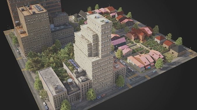 Realistic City District H12-R25 MAYA Low-poly 3D model 6