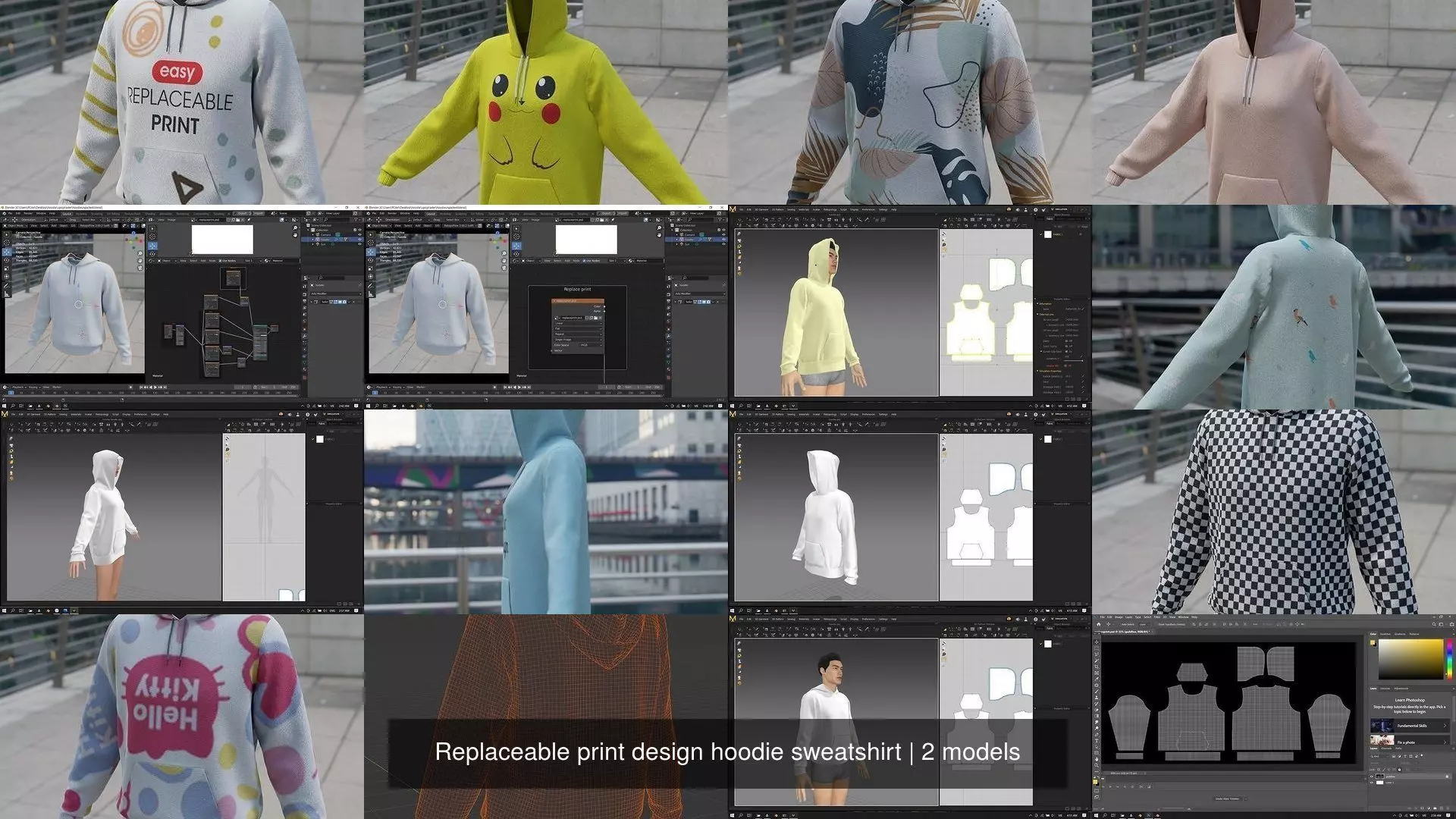Replaceable print design hoodie sweatshirt 3D Model Collection_2
