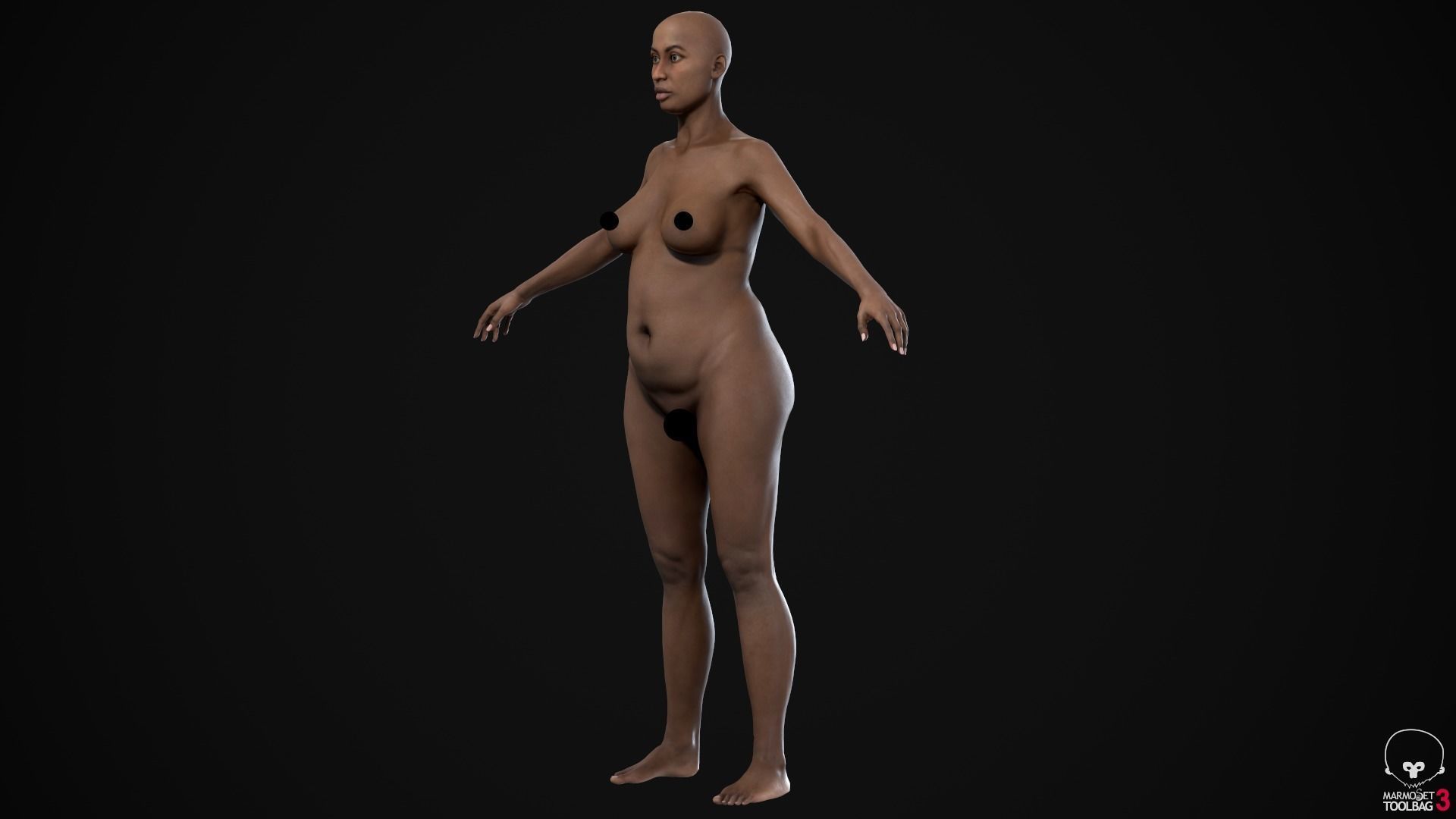 Plus size black woman Low-poly 3D model_11