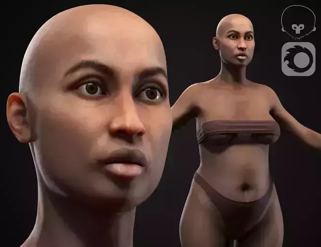 Plus size black woman Low-poly 3D model
