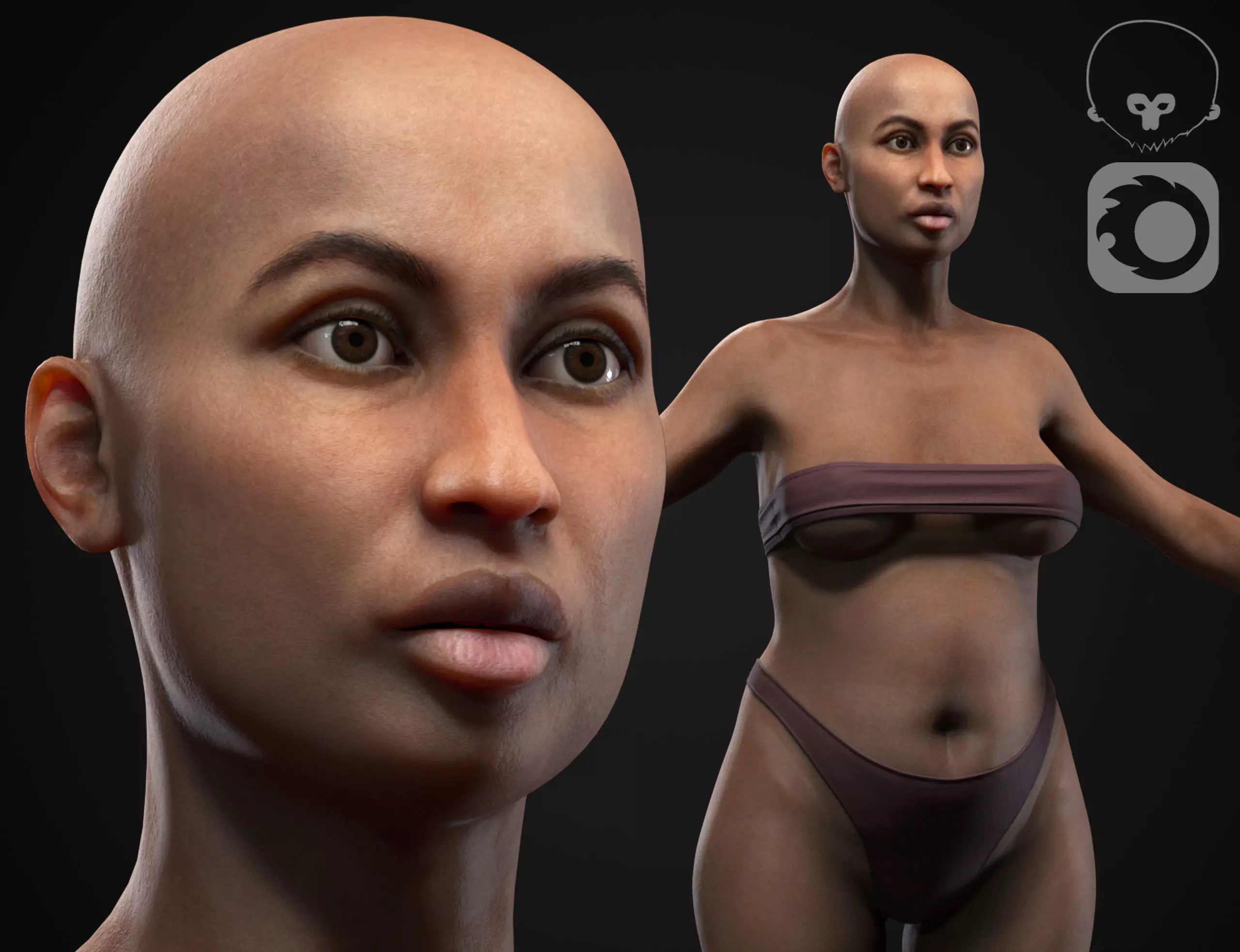 Plus size black woman Low-poly 3D model_0