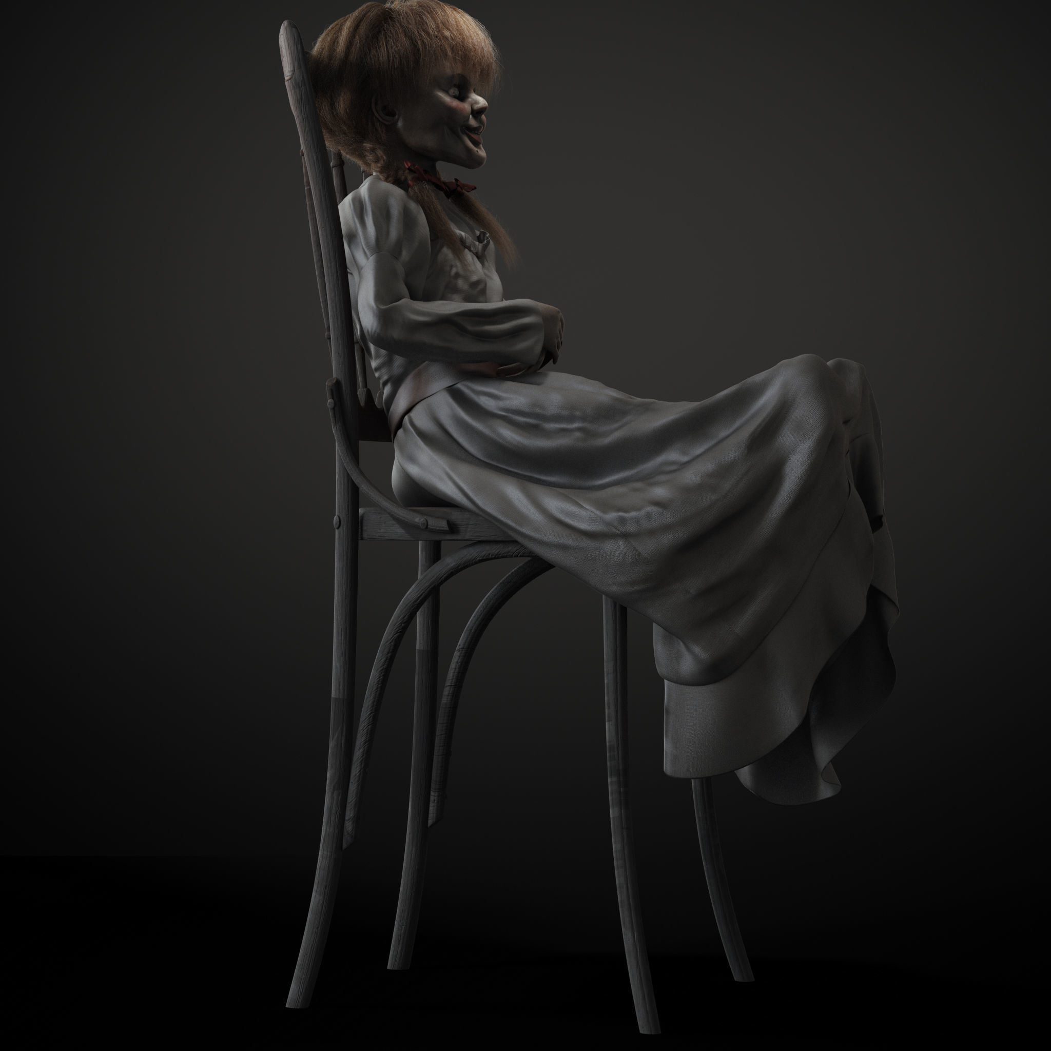 Annabelle chucky doll on chair 3D model_5