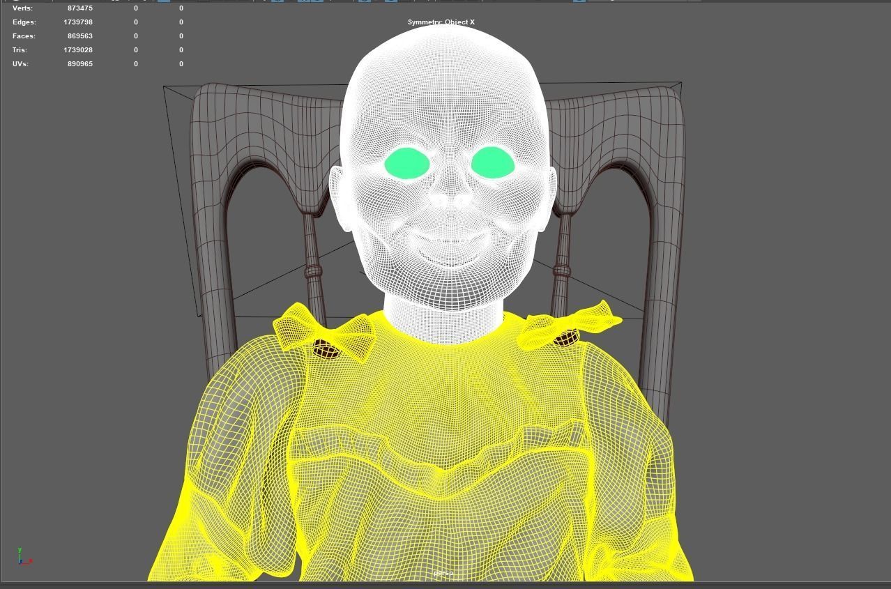 Annabelle chucky doll on chair 3D model_11