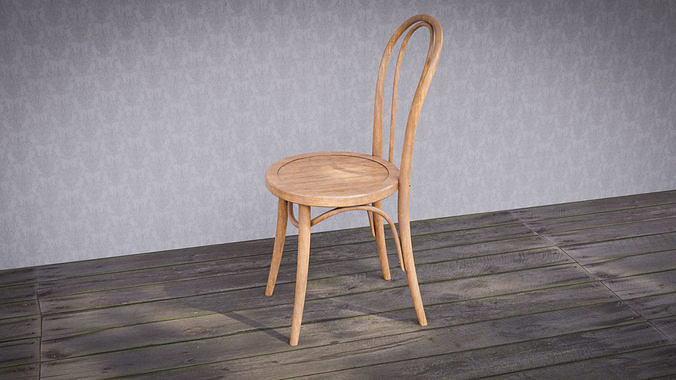 Classic wood chair Low-poly 3D model 6