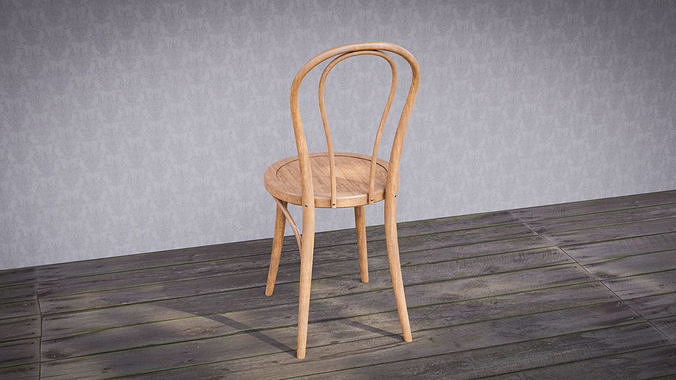 Classic wood chair Low-poly 3D model 4