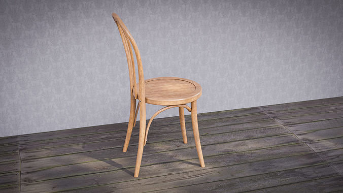 Classic wood chair Low-poly 3D model 2