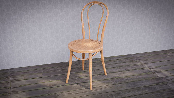Classic wood chair Low-poly 3D model 7