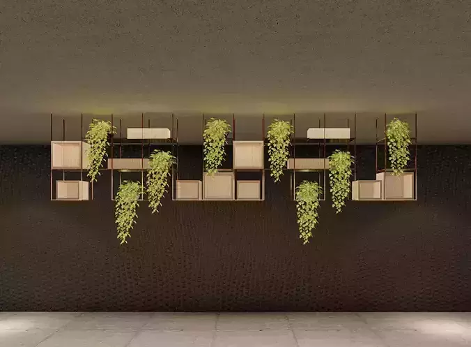 Modern Suspended Wood Shelf Bookcase Bookshelf 3D Model