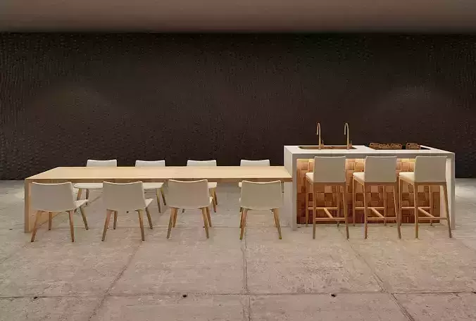 Modern Kitchen Island with table 3D Model 