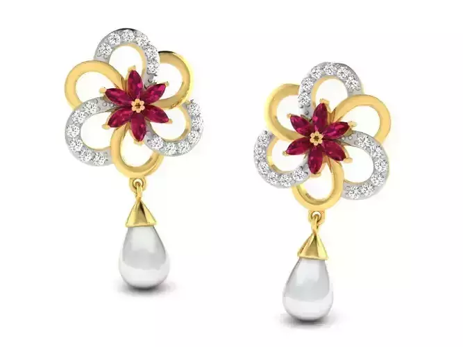 Women pearl earrings 3dm render detail