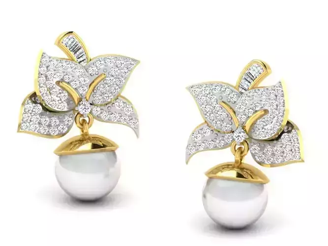 Women pearl earrings 3dm render detail