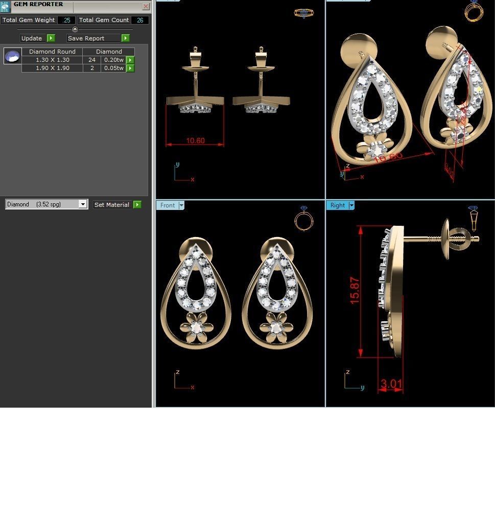 Women earrings 3dm render detail 3D print model_1