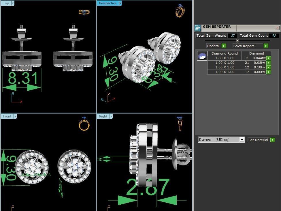 Women round earrings 3dm render detail 3D print model_7