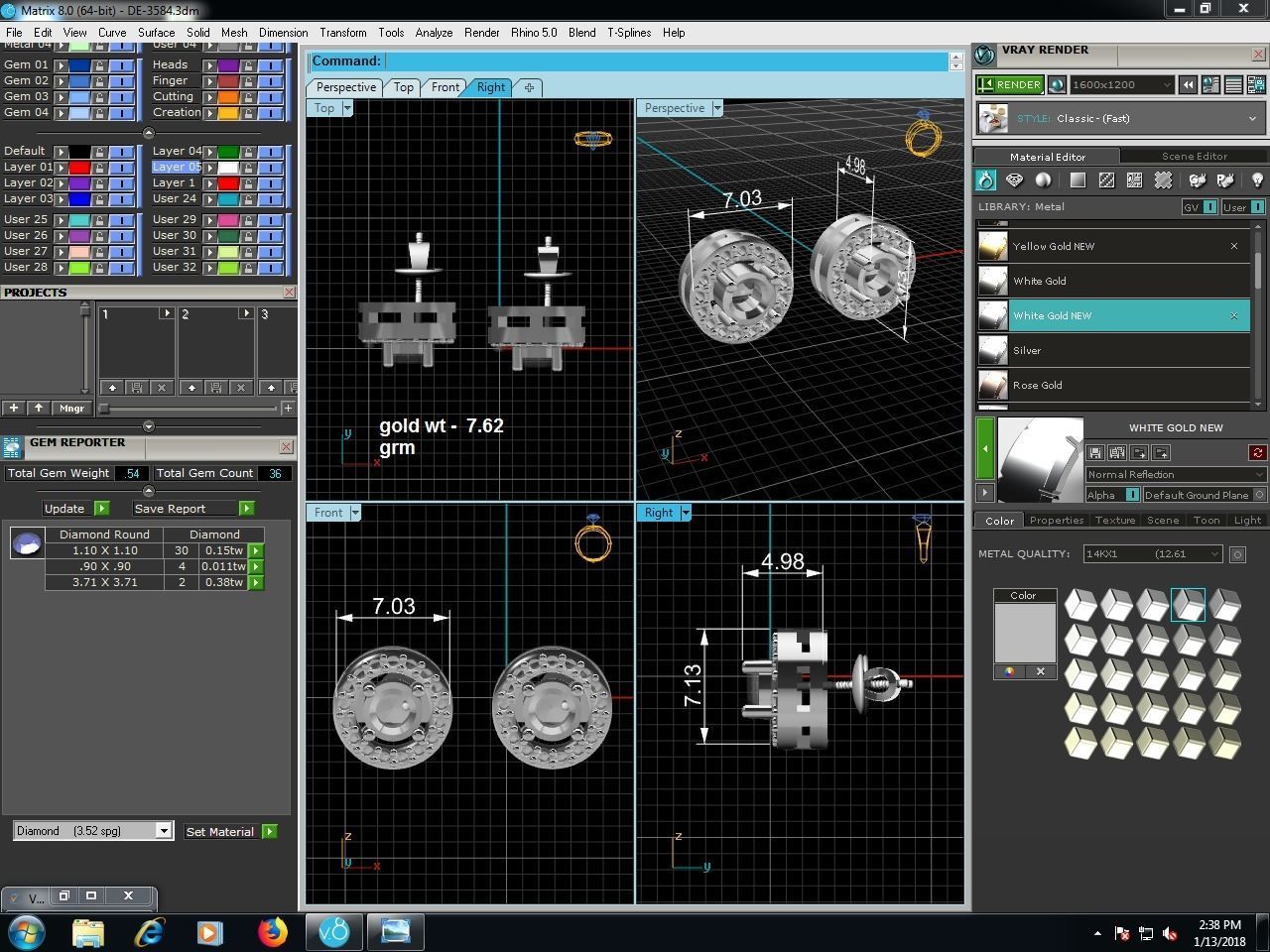 Women gem earrings 3dm render detail 3D print model_1