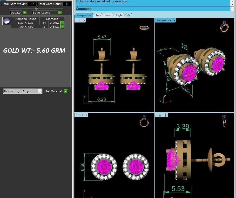 Women gem earrings 3dm render detail 3D print model_7