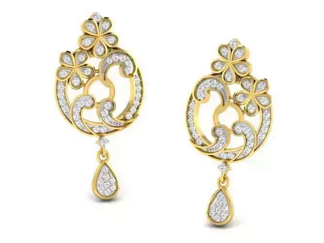 Women flower earrings 3dm render detail