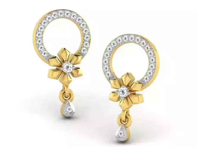 Women flower earrings 3dm render detail