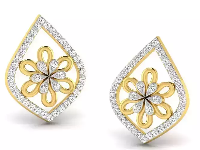 Women flower earrings 3dm render detail