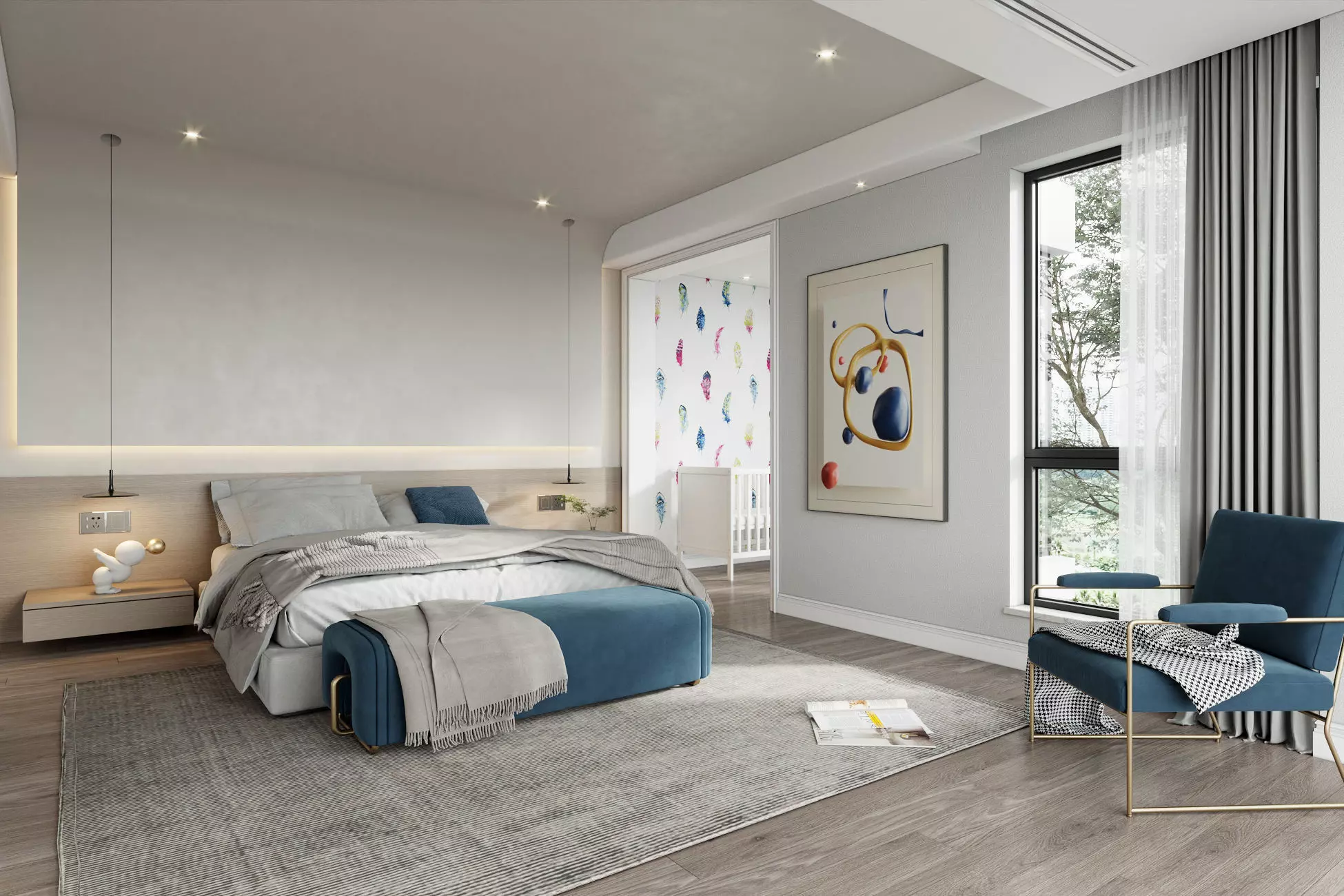 Bedroom in modern apartment 3D model