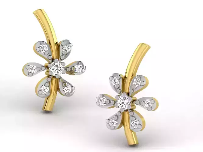 Women flower earrings 3dm render detail
