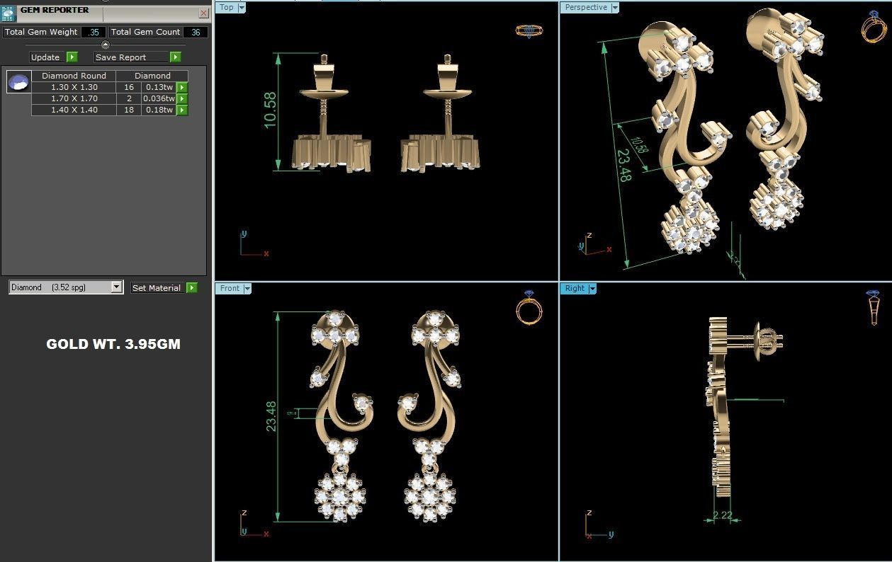 Women earrings 3dm render detail 3D print model_7