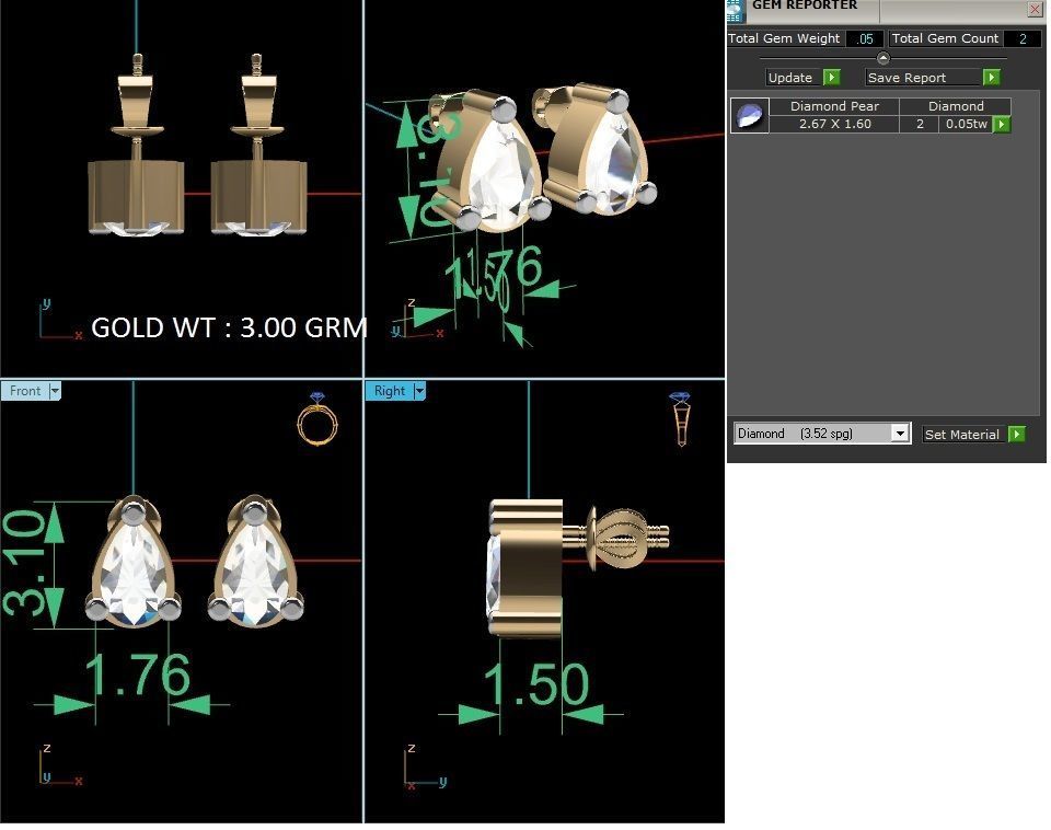 Women pear earrings 3dm render detail 3D print model_6