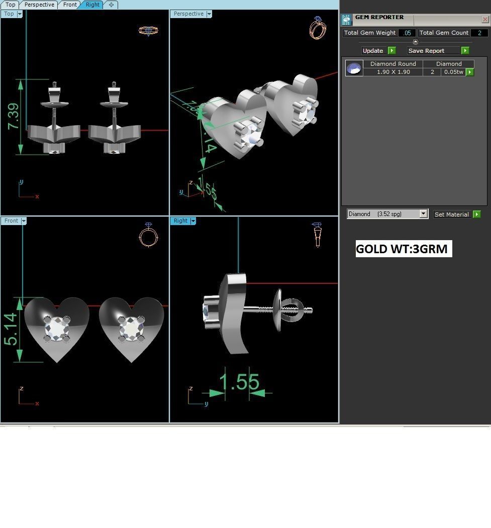 Women heart earrings 3dm render detail 3D print model_1
