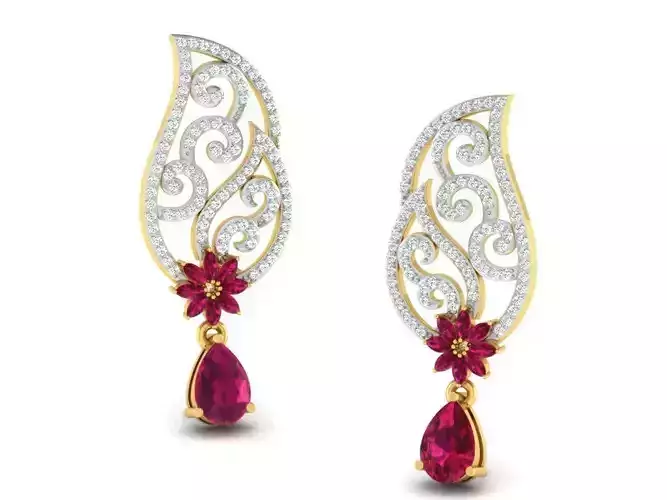 Women gem earrings 3dm render detail