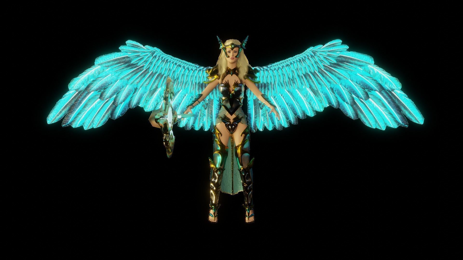 Angel flying warrior  Low-poly 3D model_15