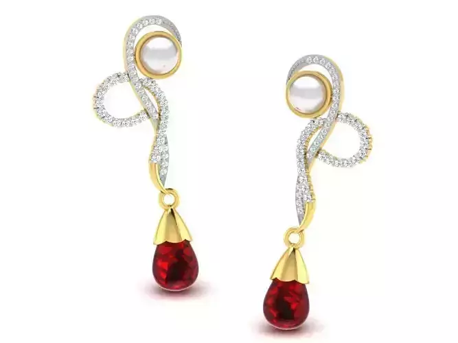 Women pearl earrings 3dm render detail