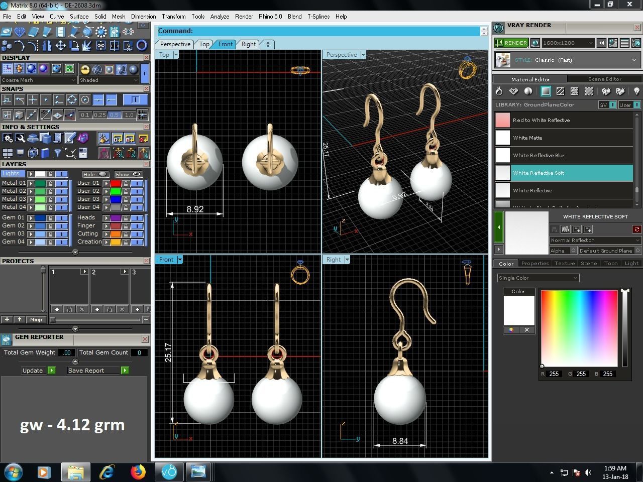 Women pearl earrings 3dm render detail 3D print model_1