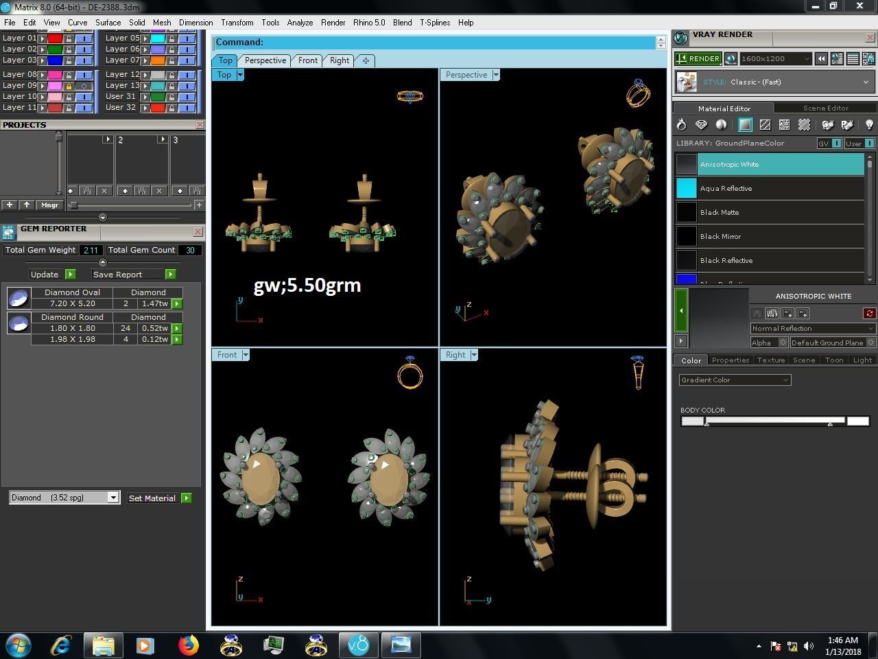 Women round with gem earrings 3dm render detail 3D print model_7