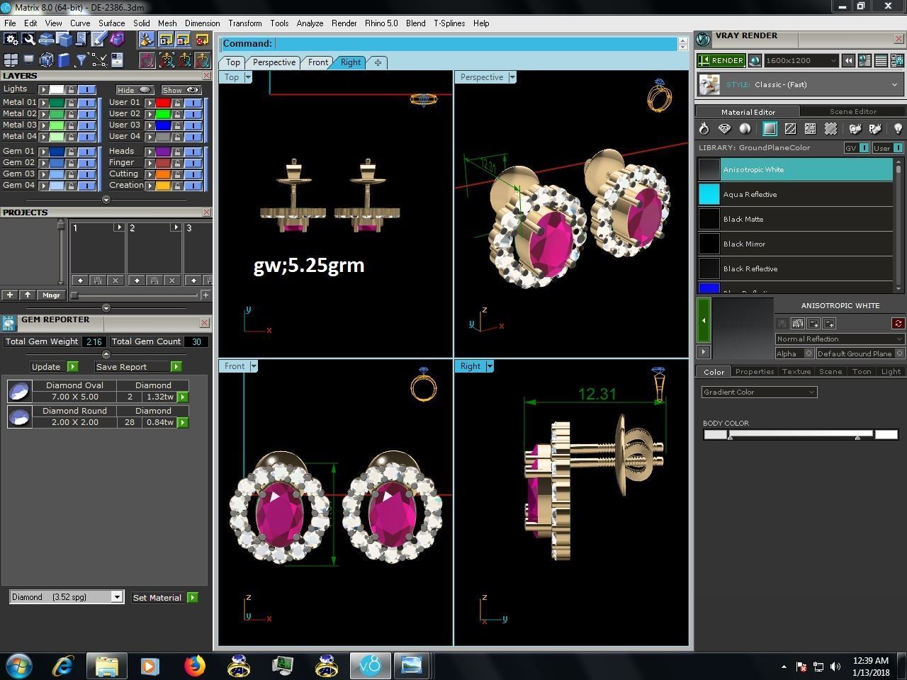 Women round with gem earrings 3dm render detail 3D print model_7