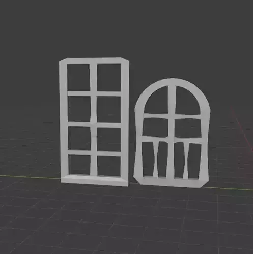 Low poly windows pair of doors and