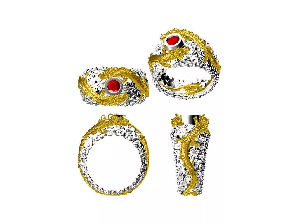 dragon ring two dragons frolicking with a pearl diamond Free 3D print model