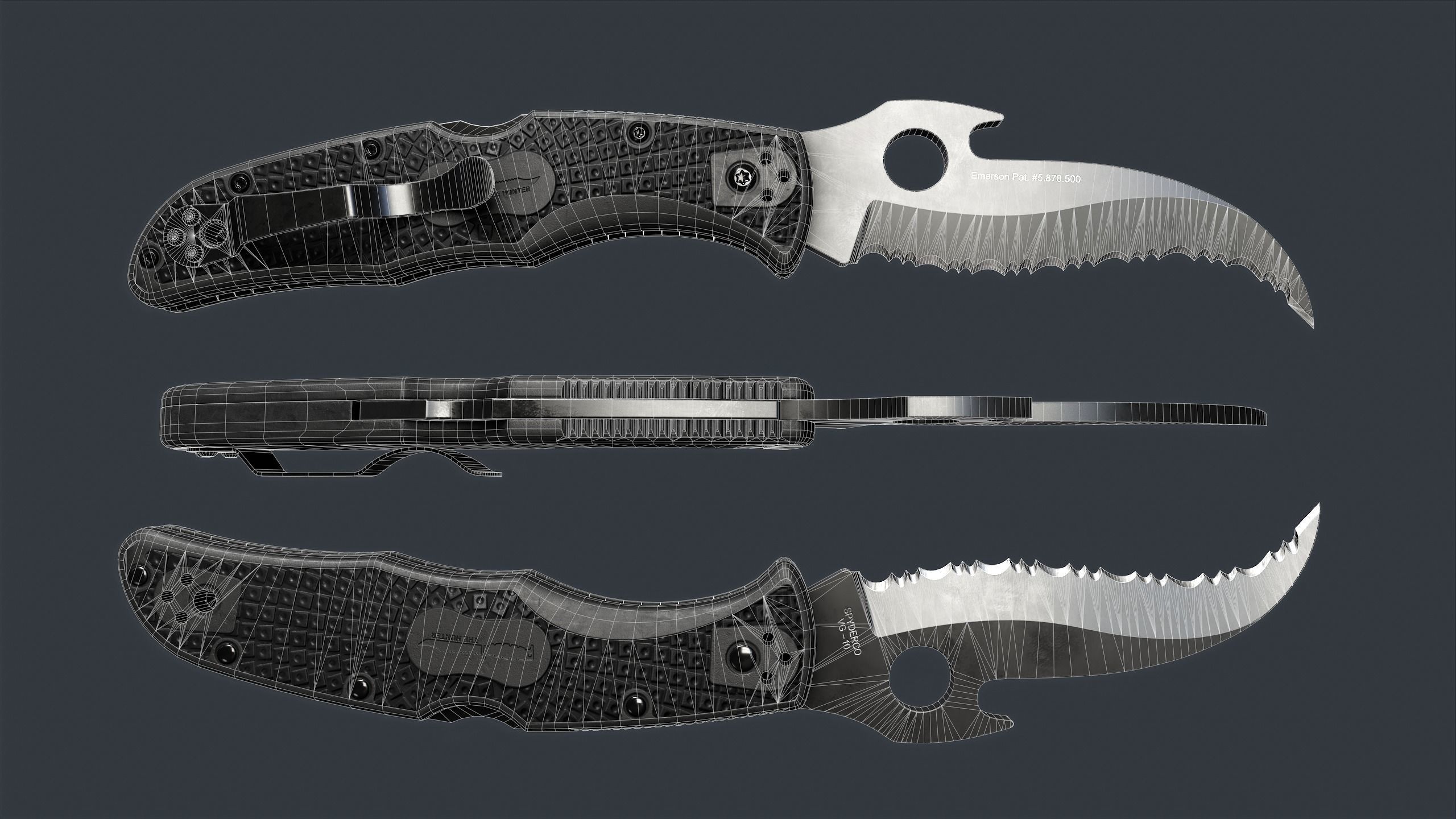 Spyderco Matriarch 2 Lightweight Folding Knife PBR Game Ready Low-poly 3D model_11