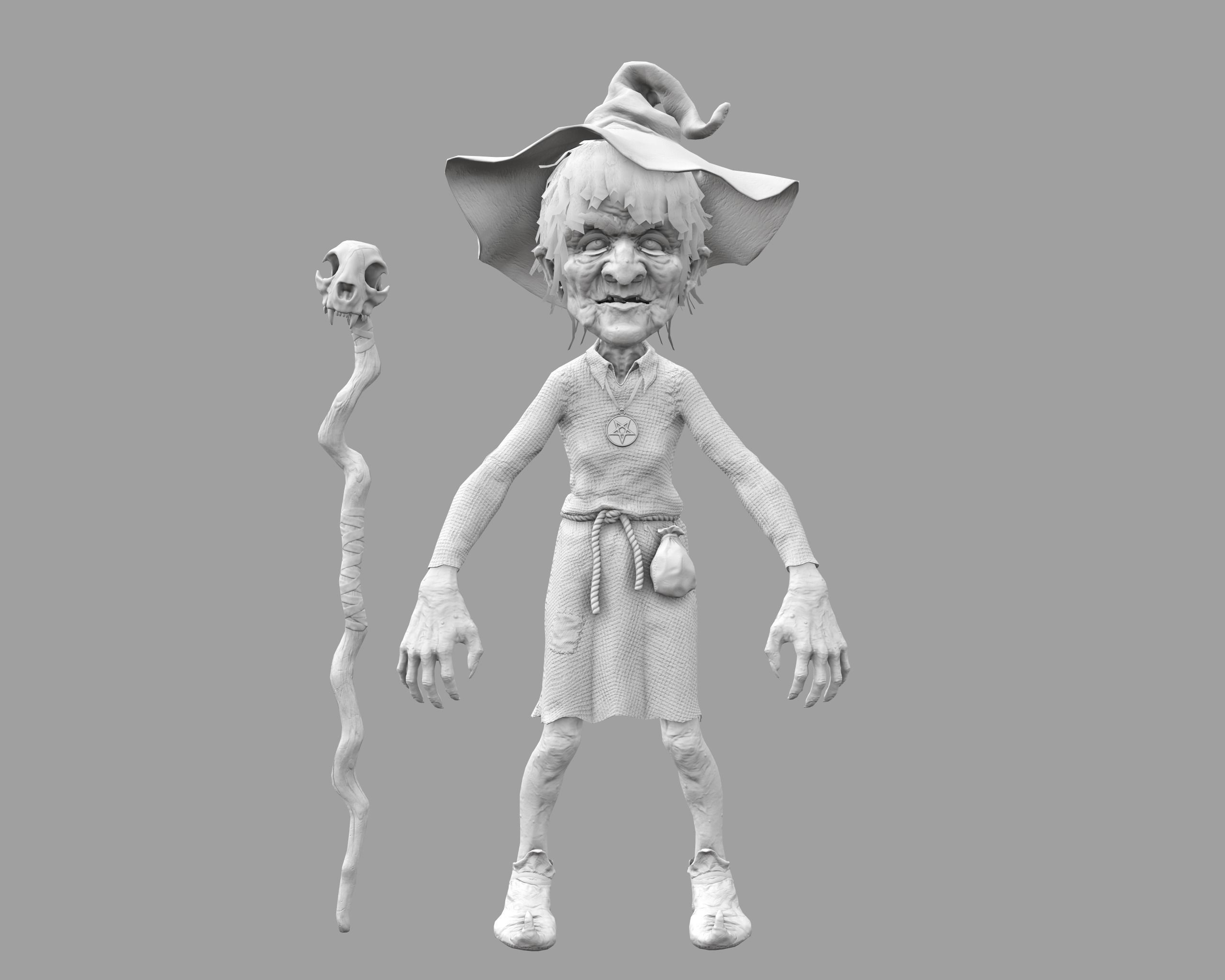Witch Game Ready wizard holding scepter Low-poly 3D model_31