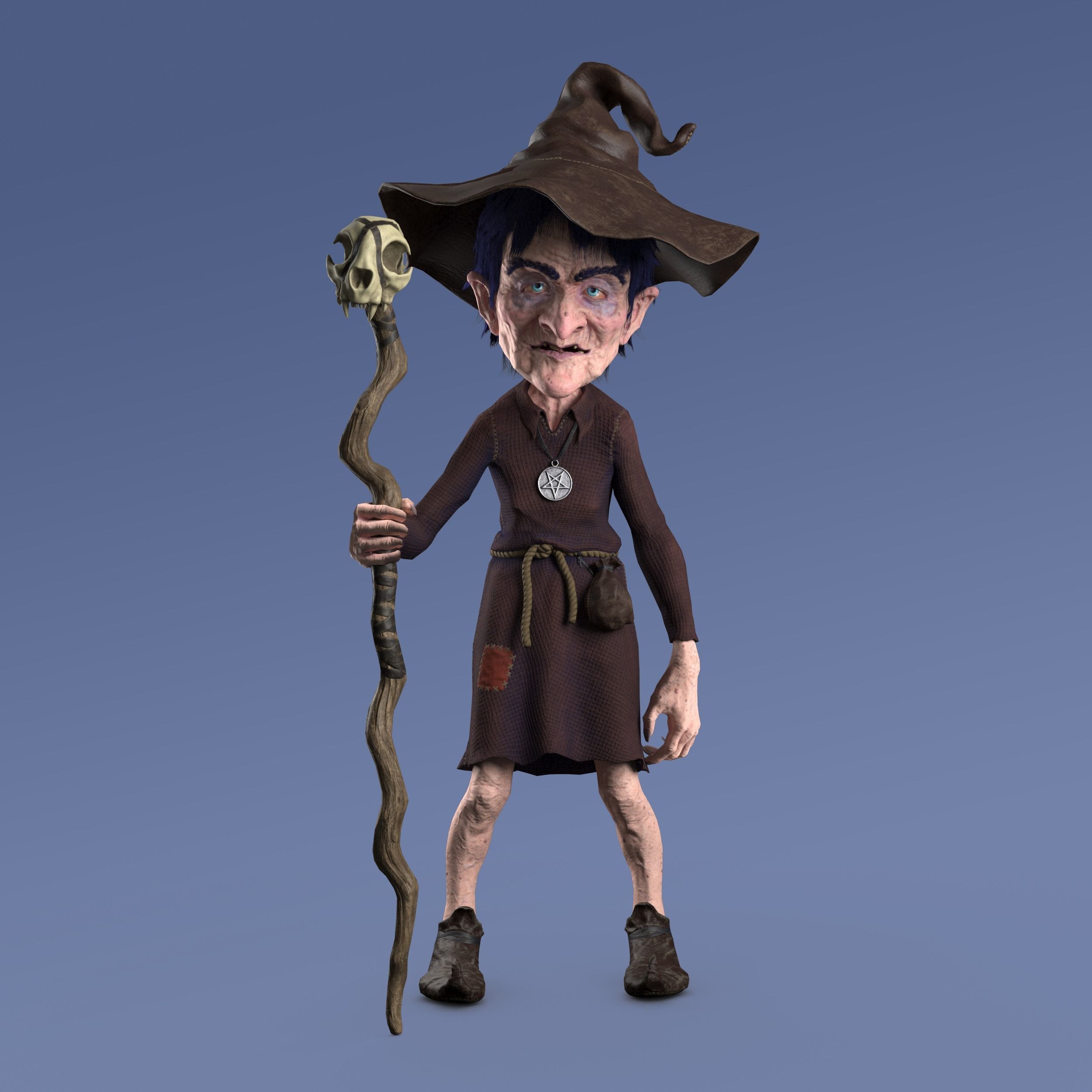 Witch Game Ready wizard holding scepter Low-poly 3D model_6