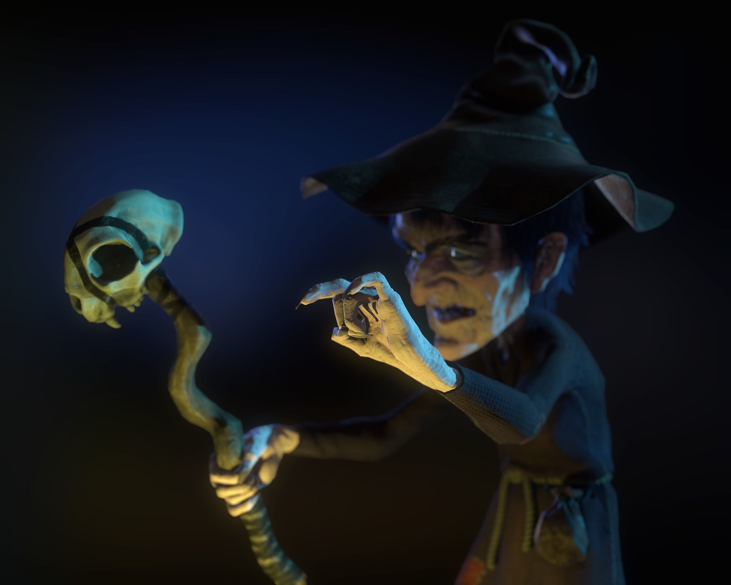 Witch Game Ready wizard holding scepter Low-poly 3D model_5