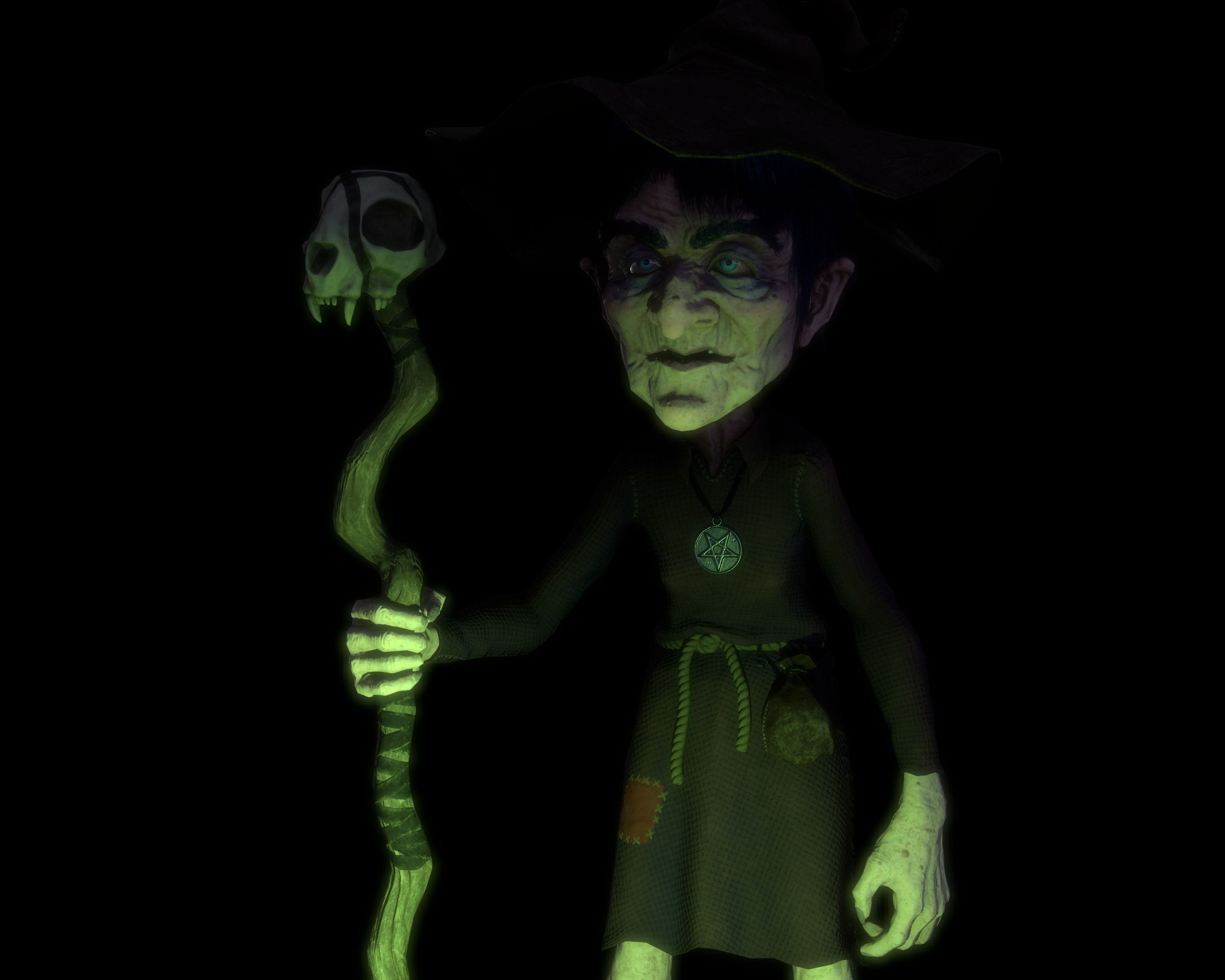 Witch Game Ready wizard holding scepter Low-poly 3D model_9
