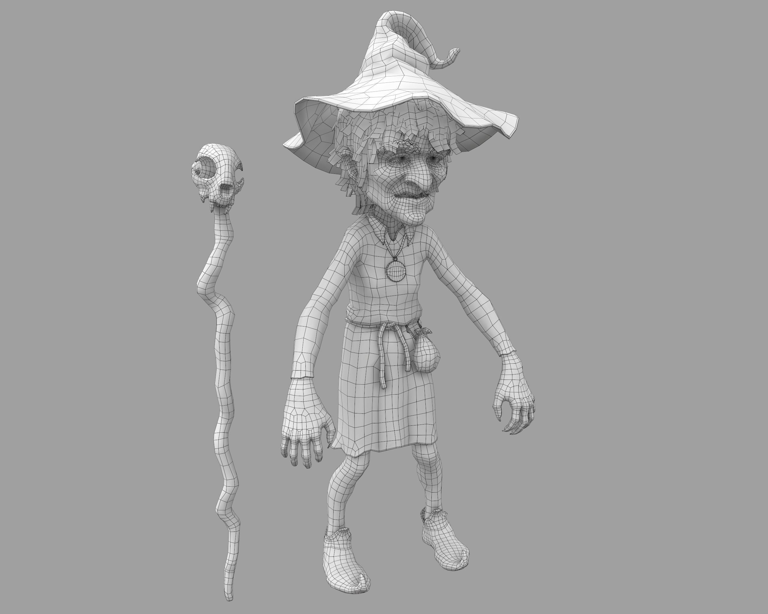 Witch Game Ready wizard holding scepter Low-poly 3D model_10