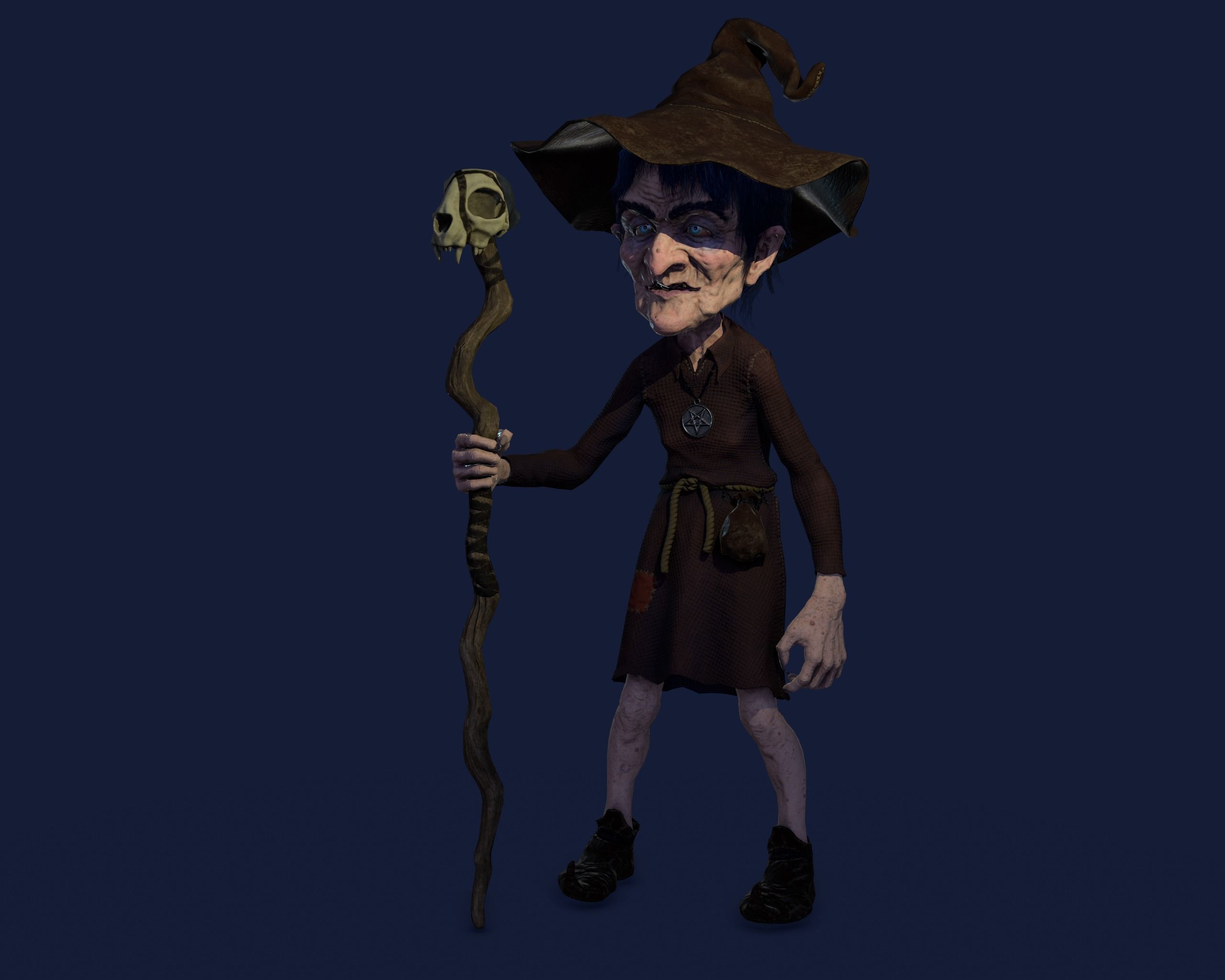 Witch Game Ready wizard holding scepter Low-poly 3D model_32