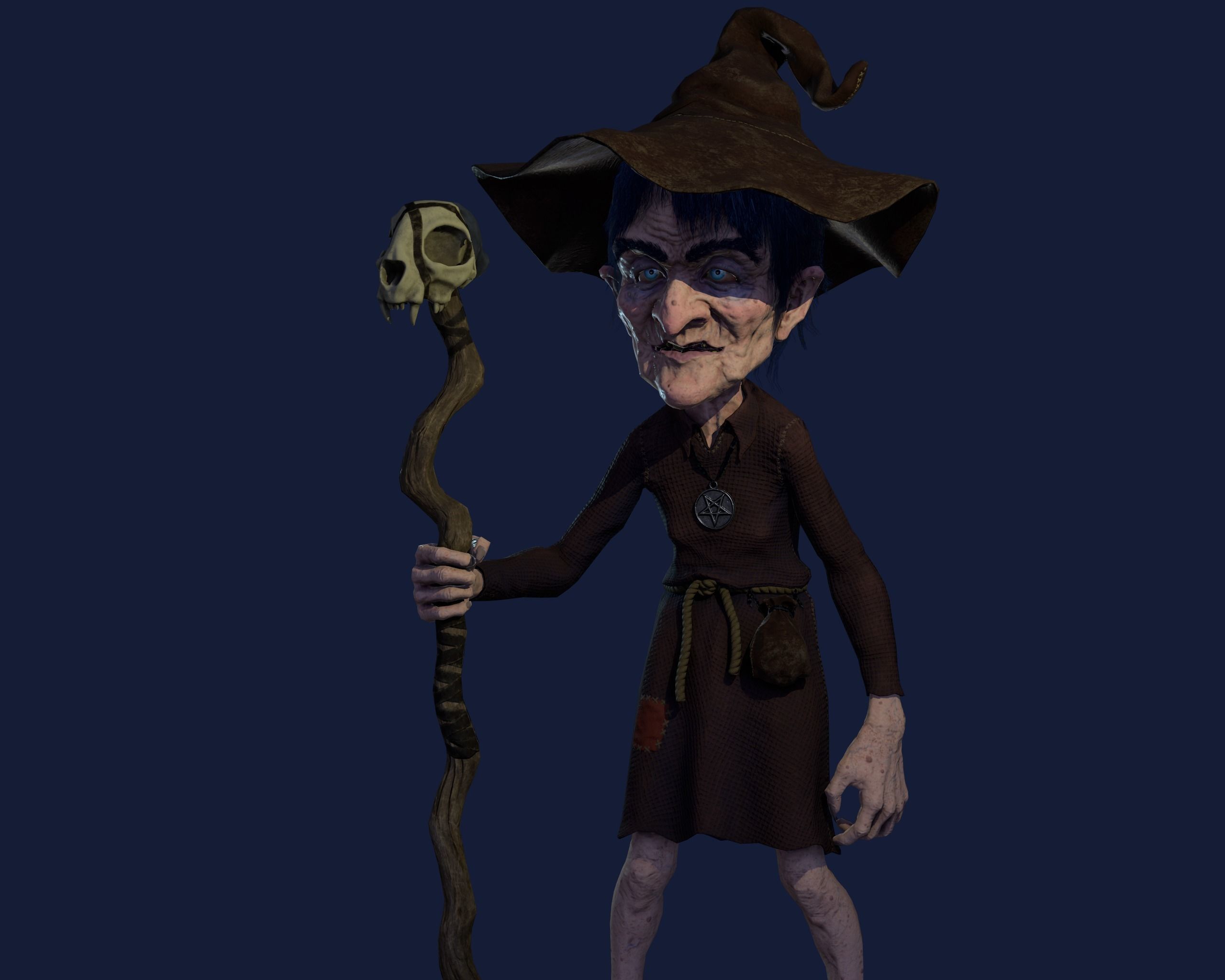 Witch Game Ready wizard holding scepter Low-poly 3D model_7