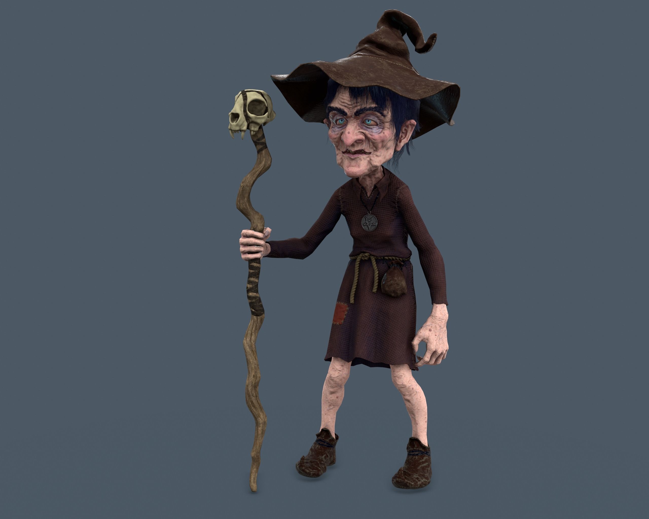 Witch Game Ready wizard holding scepter Low-poly 3D model_33
