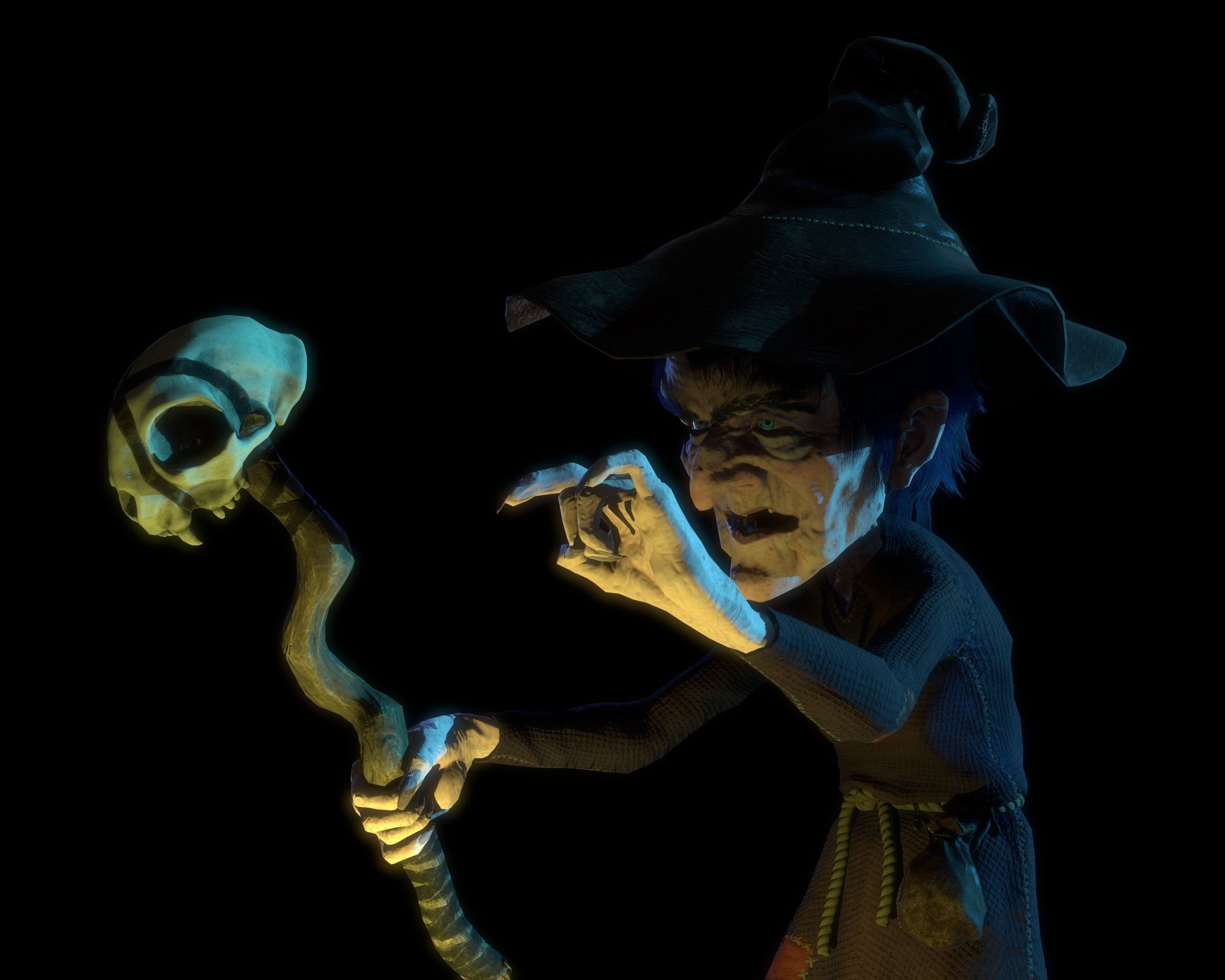 Witch Game Ready wizard holding scepter Low-poly 3D model_37